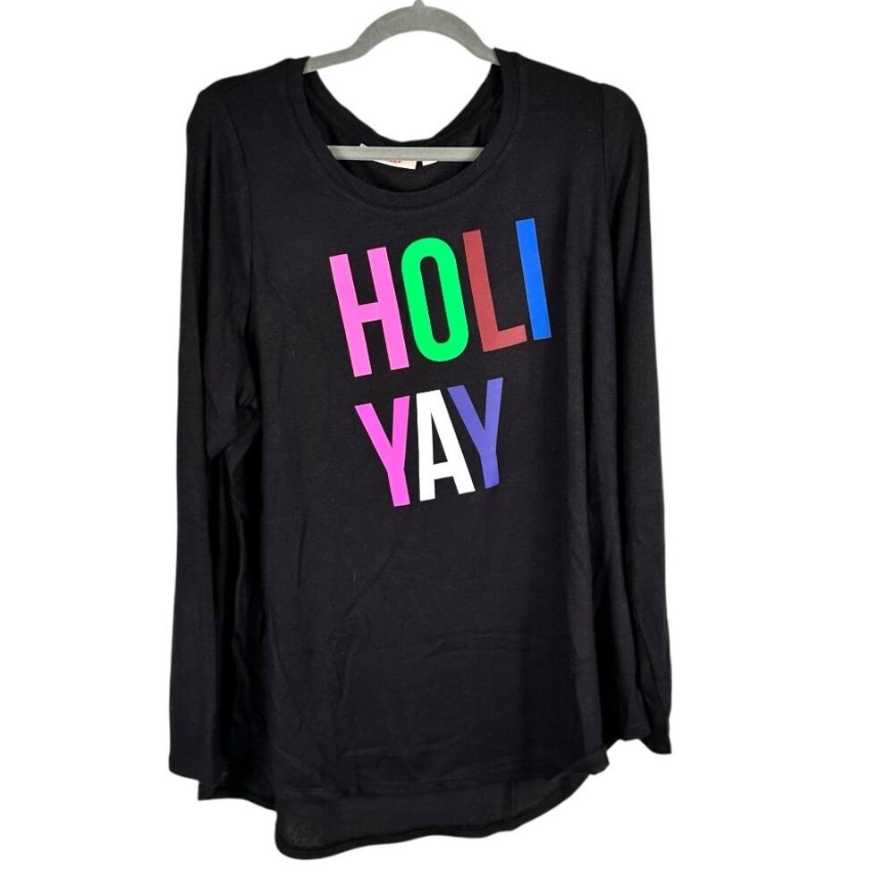 Evri Black With Bright Multicolor HOLIYAY Graphic Top Size 0X
